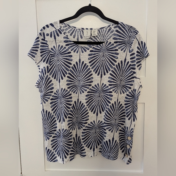 Joie 100% Linen Tropical Print Short Sleeve Top - Picture 1 of 9